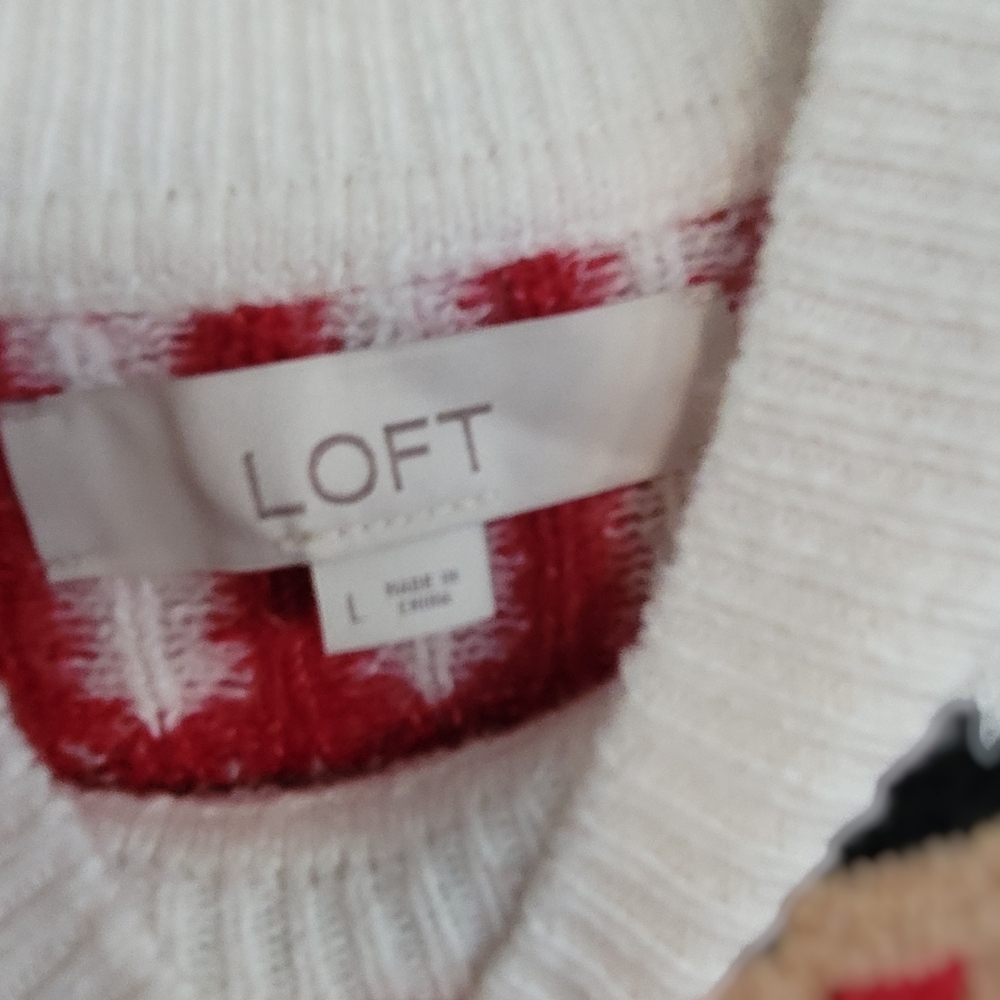 Ann Taylor LOFT Fair Isle Mock Neck Tunic Ski Sweater, size L, Whisper White - Picture 6 of 7
